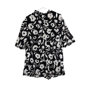 H&M Black White Floral Print Button Down Shirt Mens 2XL